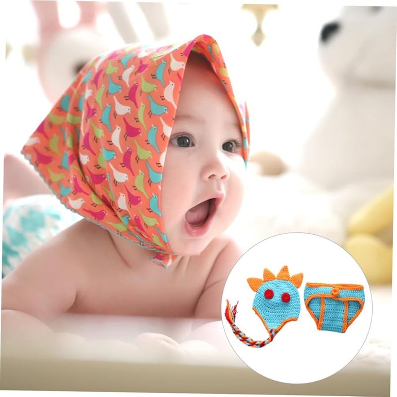 Newborn Dinosaur Costume Set 2pcs Blue with Orange Horns Photo Prop - Image 3